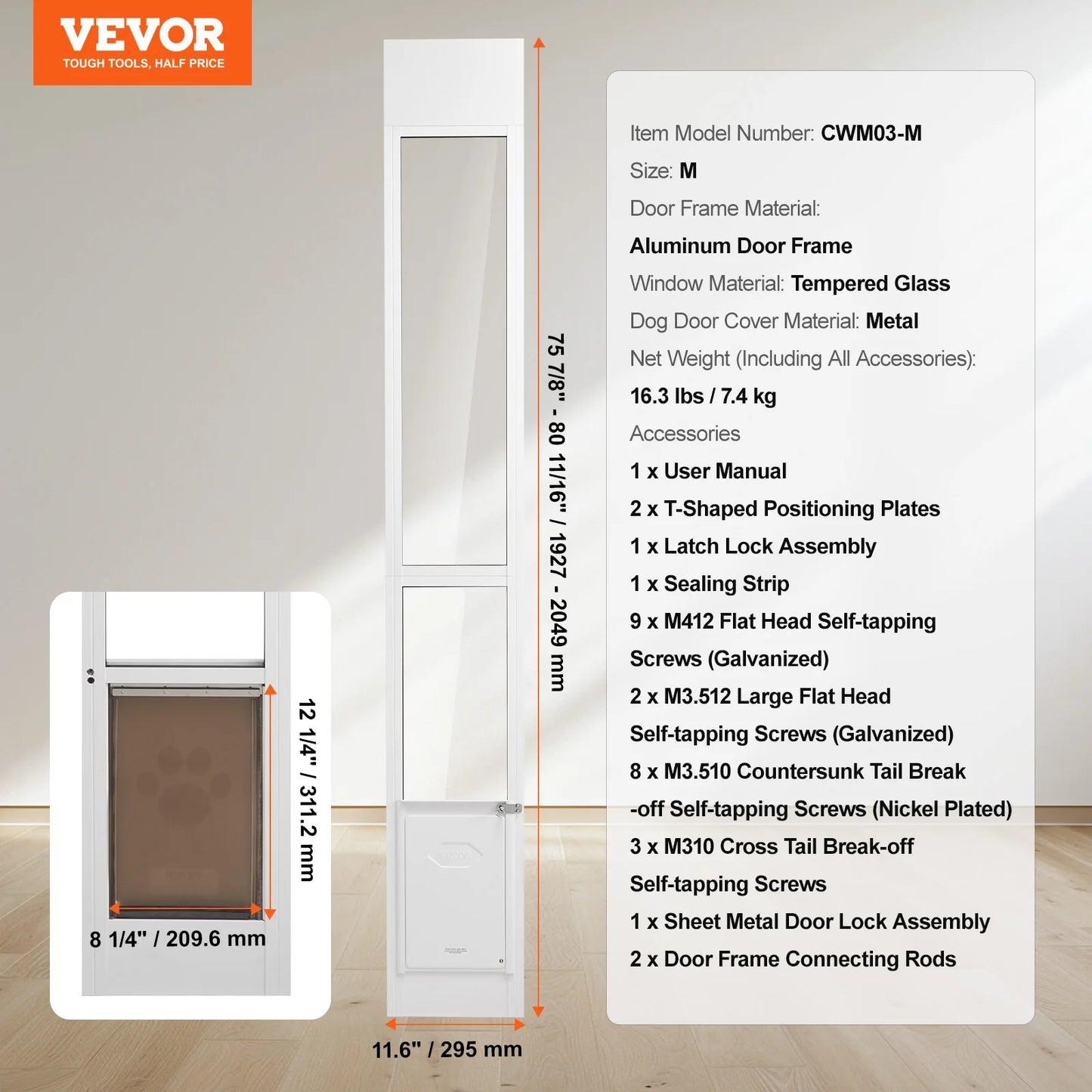 SucceBuy Dog Door Adjustable Height For Sliding Glass Doors