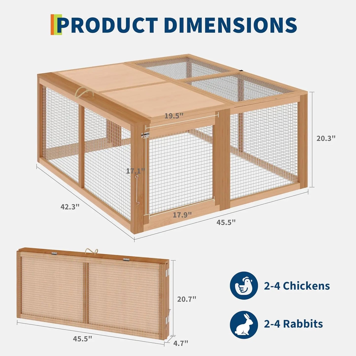 HiMISS Folding Wooden Chicken Coop Run PredatorProof Mesh