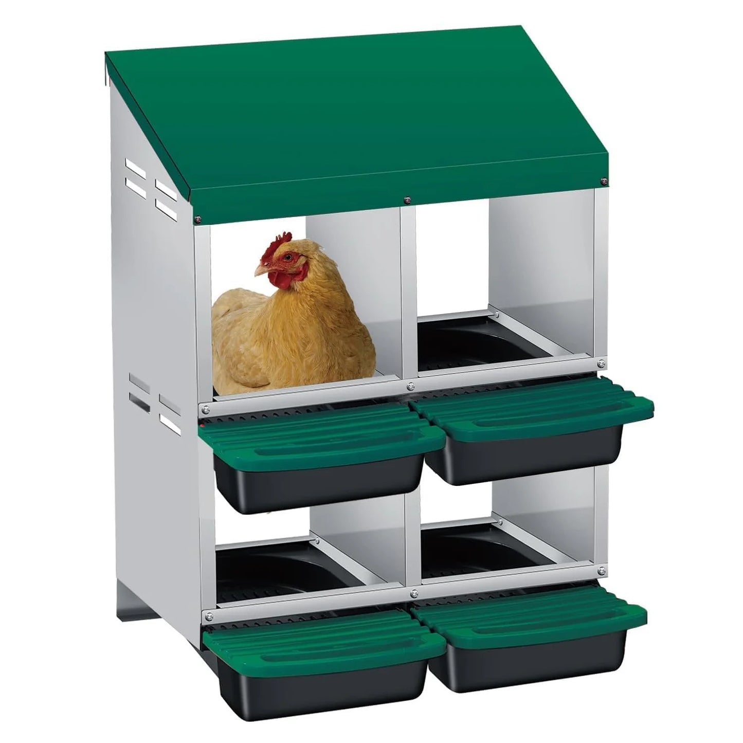 HiMISS Chicken Nesting Box 4 Compartment With Automatic Rollout Egg Collection