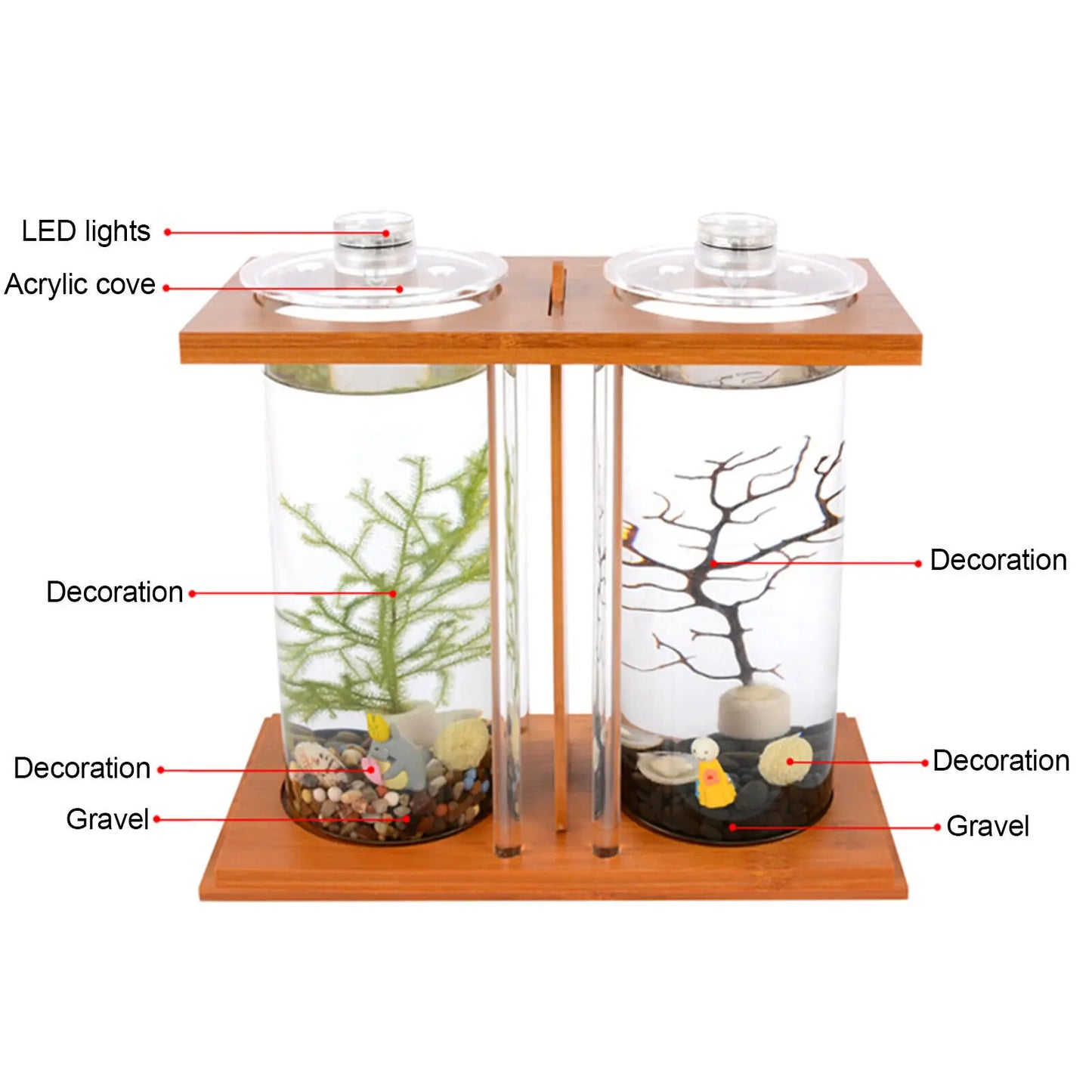 Glass Betta Tank With LED Light For Desktop Office Decoration