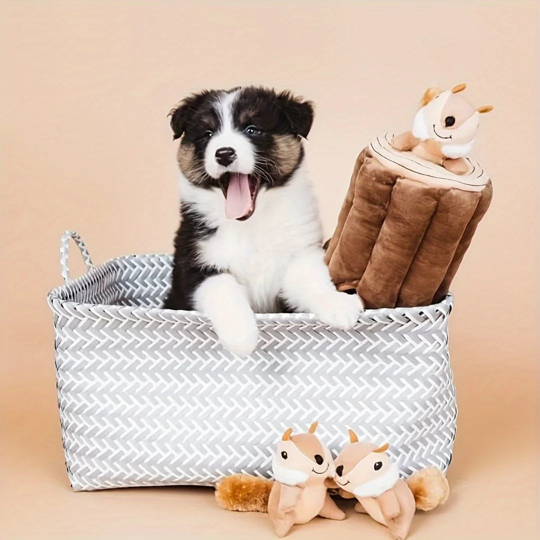 Interactive Plush Squirrel Dog Toy, Soft Fleece Hide-and-Seek Puzzle