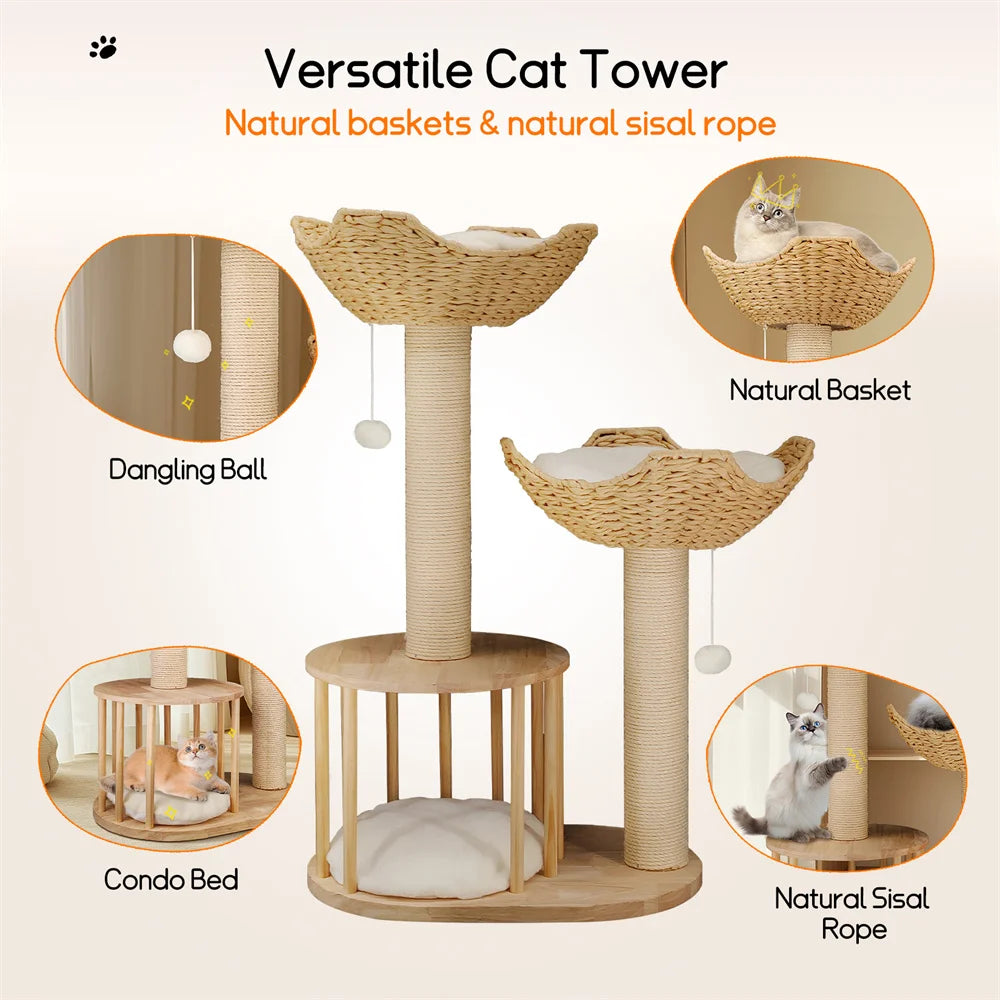 BORWARTC Cat Tree Three-Tier Plush Napping Perches With Sisal Rope