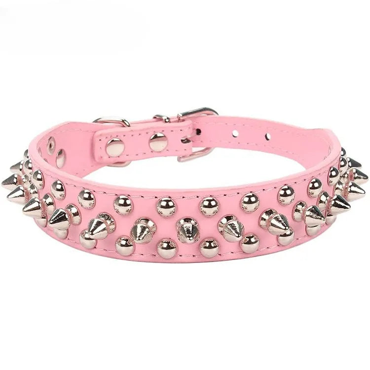 Dog Collar Leather Adjustable Rivet Spiked Punk Style