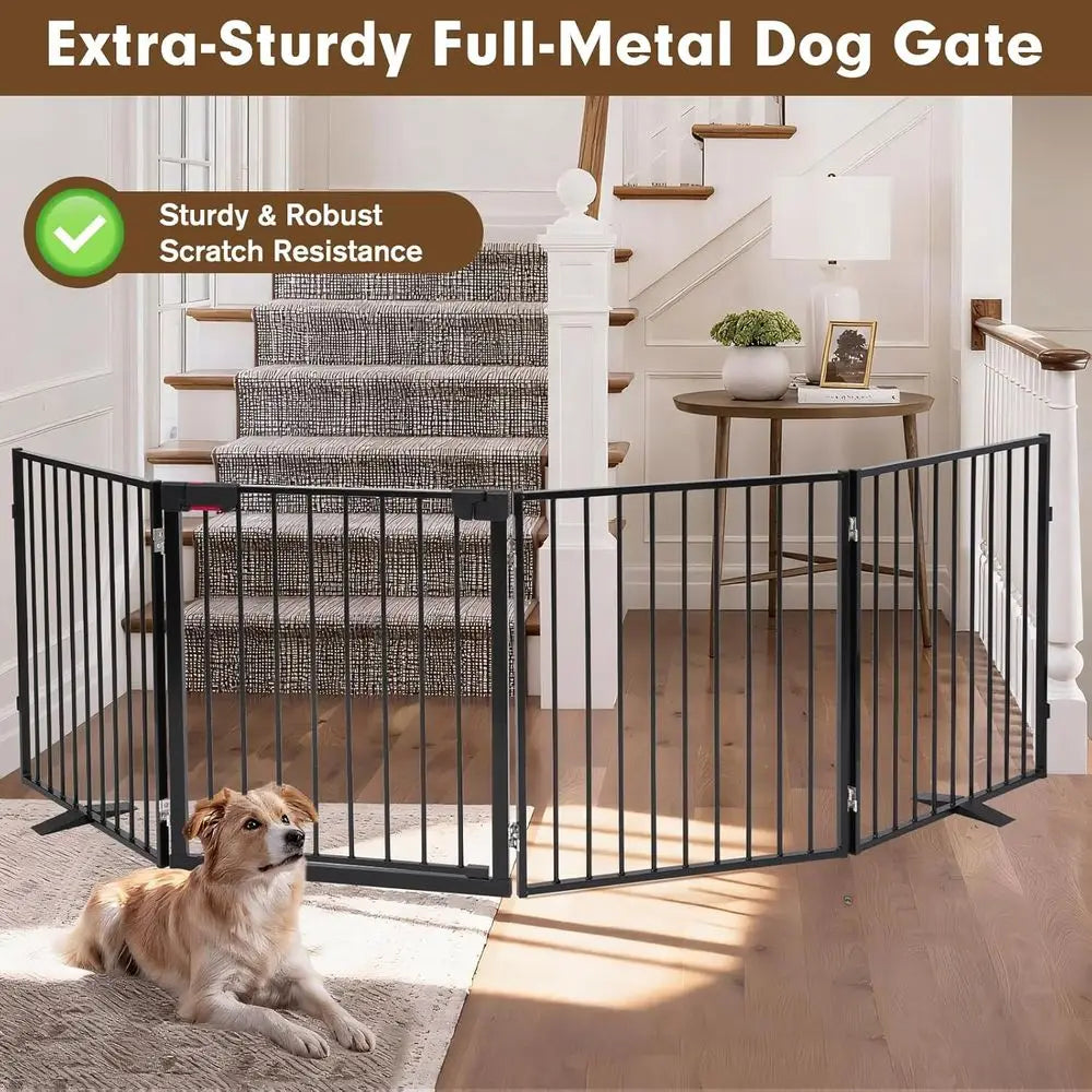 Dog Gate Freestanding Metal With Door For Indoor Outdoor Use