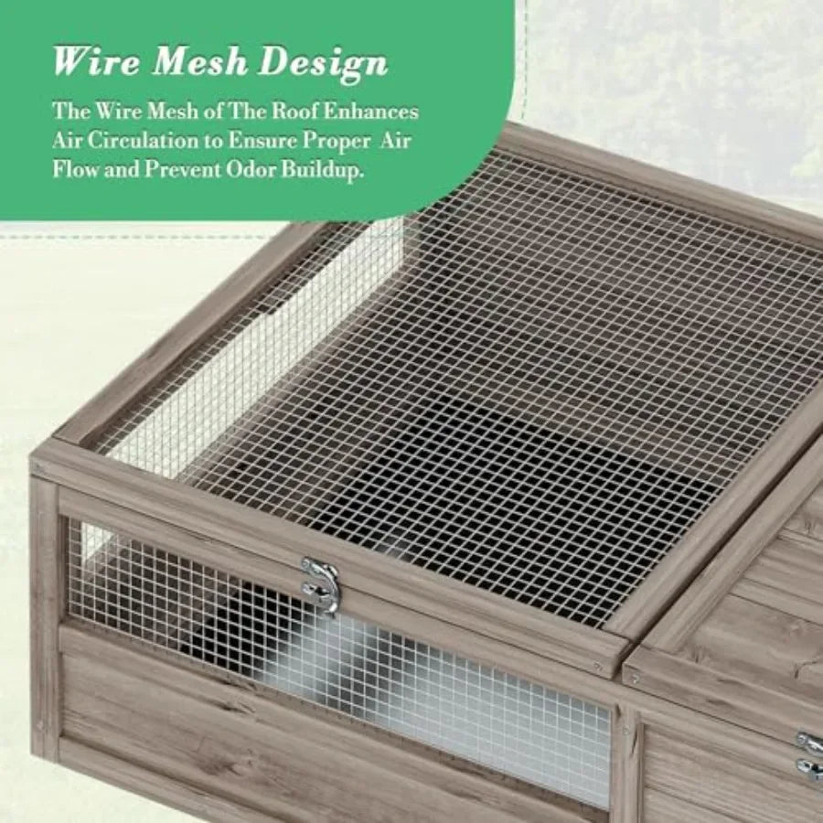 NONECN Tortoise Cage Two-Room Habitat Wooden Reptile Enclosure