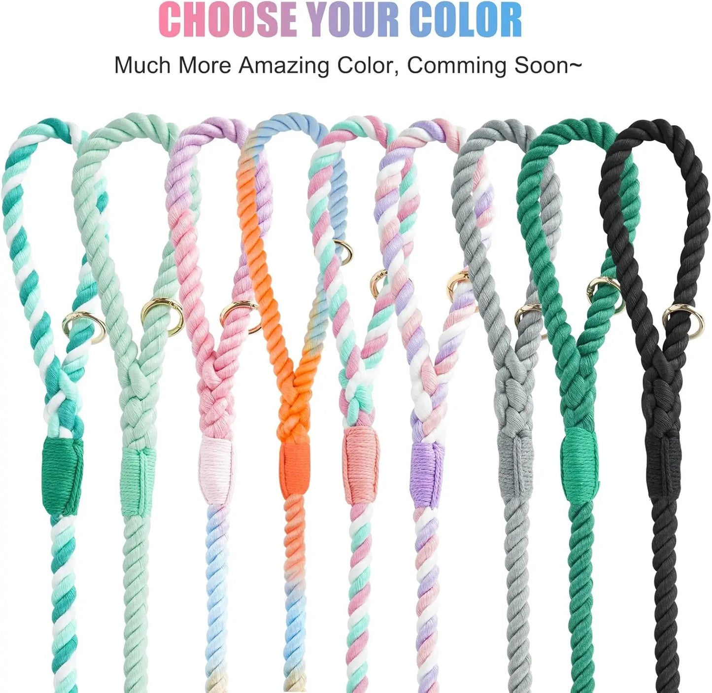 Nonecn Dog Leash Braided Cotton Heavy Duty Clasp Durable