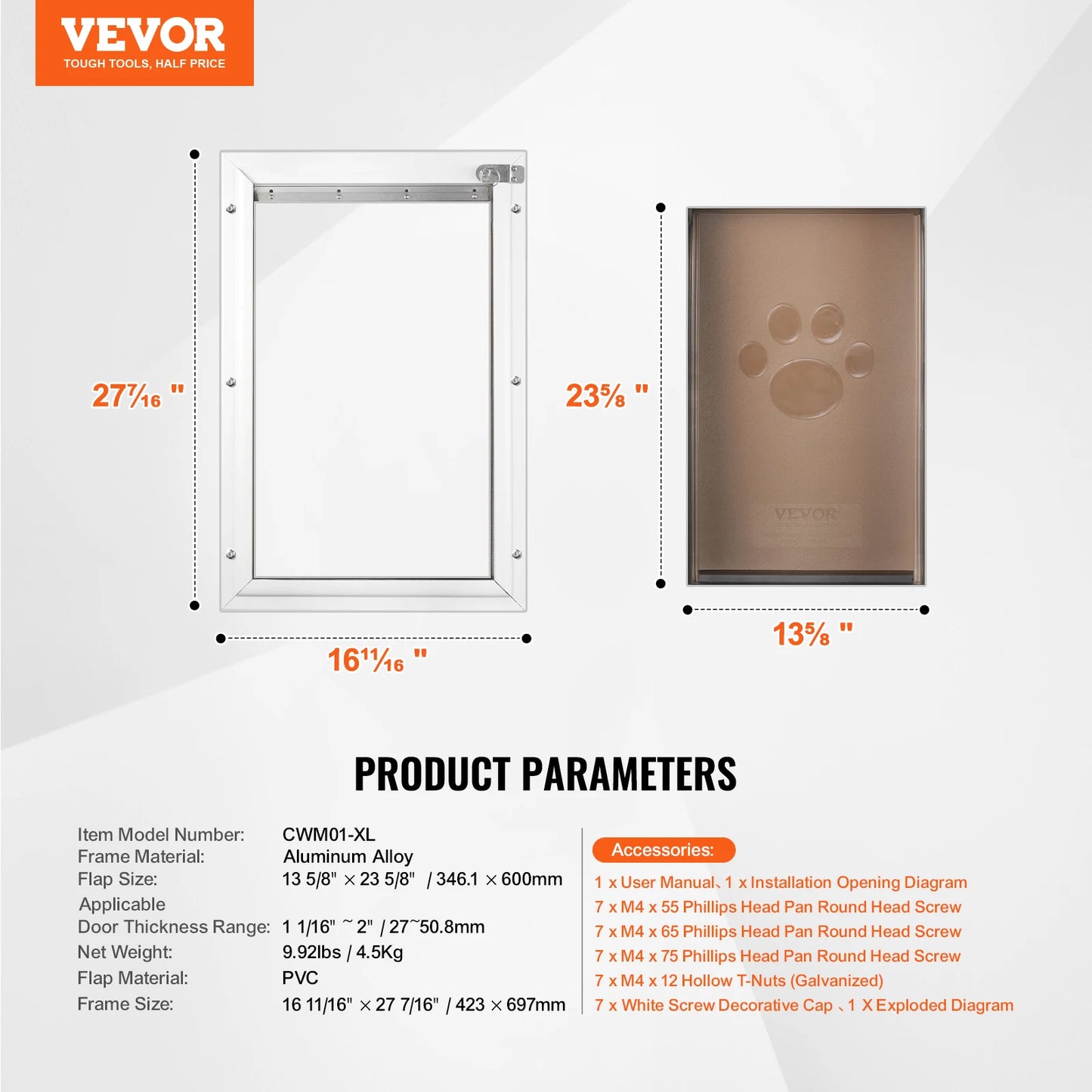 SucceBuy Pet Door Aluminum Frame With Lockable Flap