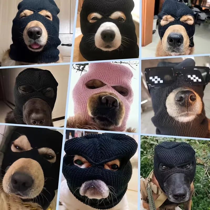 1pc Dog Halloween Christmas Costume Dog Ear Cover Noise Protection Knitted Dog Ear Warm Hat Dog Robber and Thief Mask Fun Pet Ro