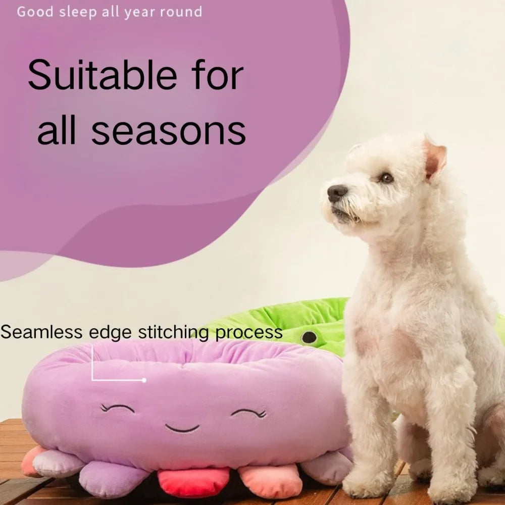 Dog Bed Octopus-Shaped Cotton Boho Style Round Pet Bed