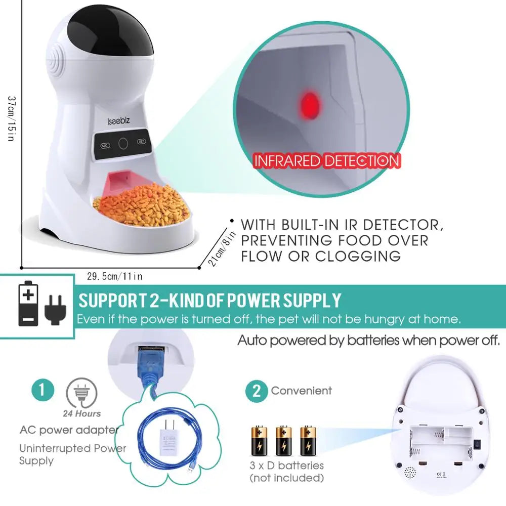 Button Automatic Pet Feeder With Voice Recording And LCD Screen