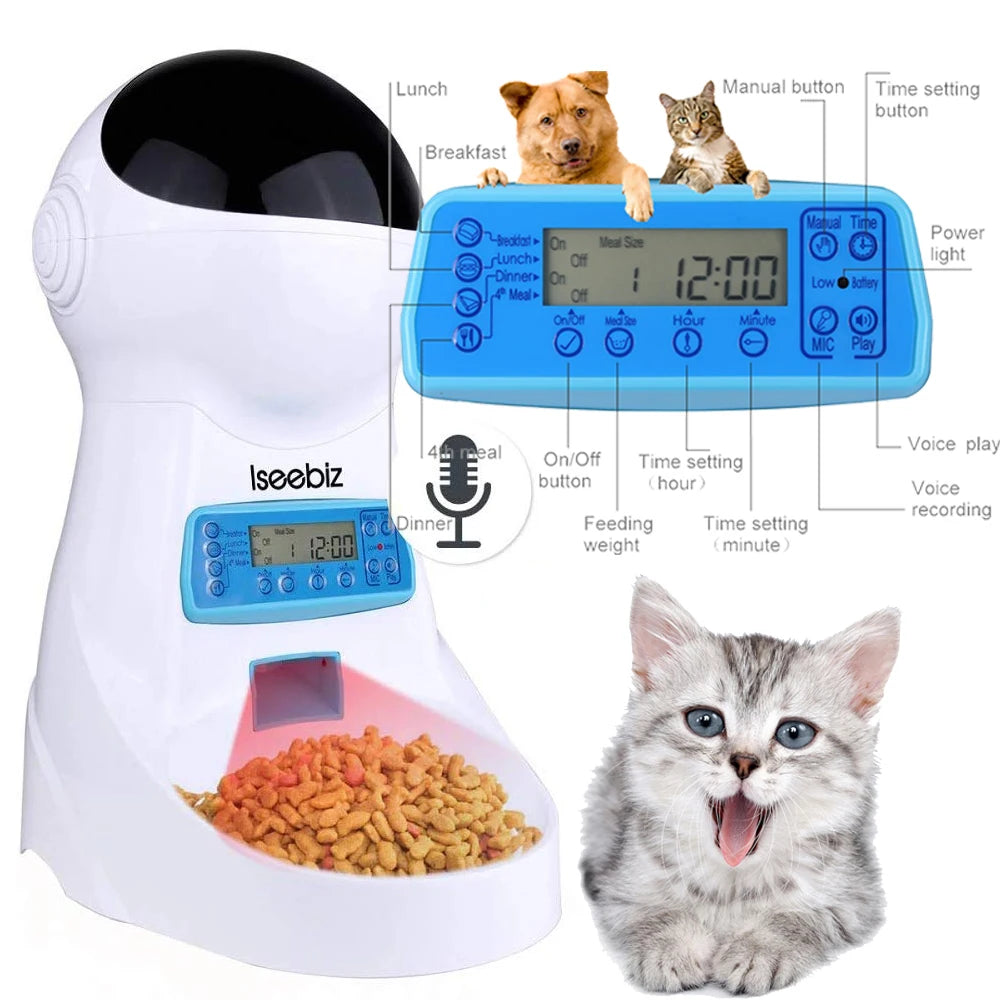 Button Automatic Pet Feeder With Voice Recording And LCD Screen