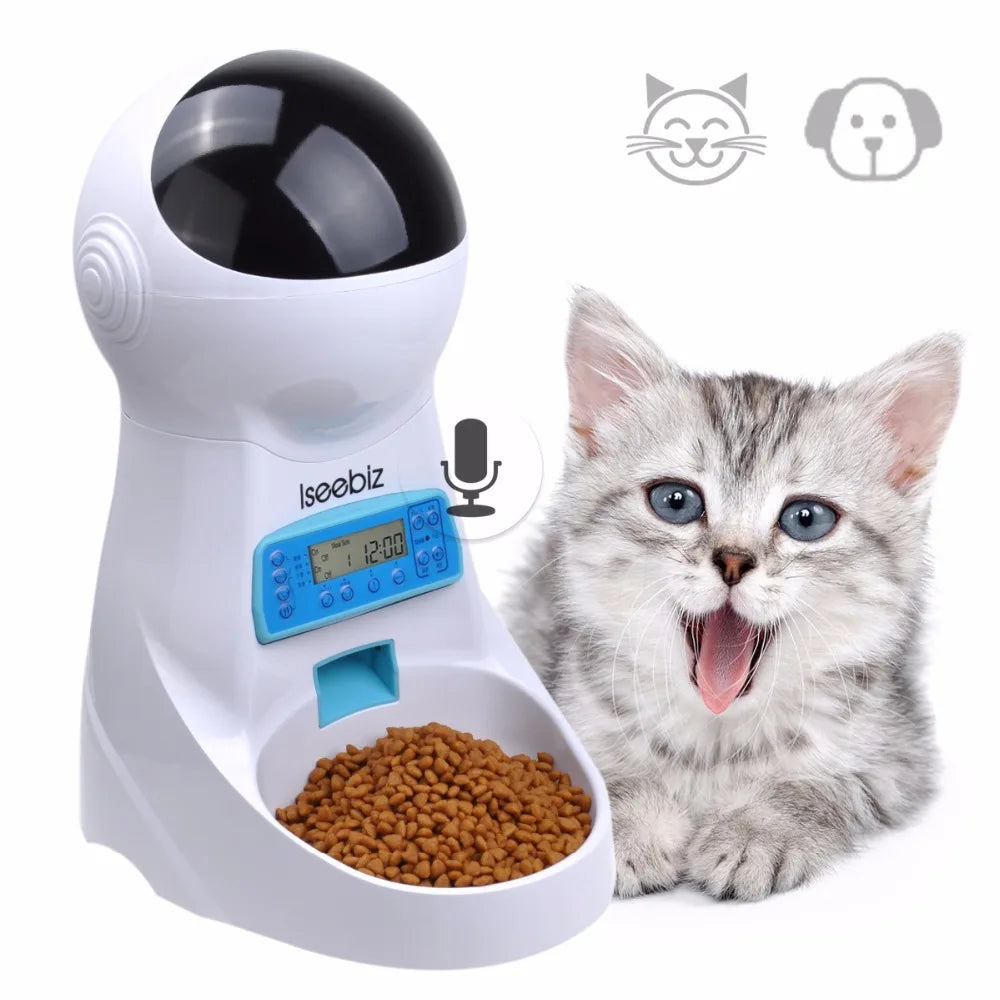 Button Automatic Pet Feeder With Voice Recording And LCD Screen