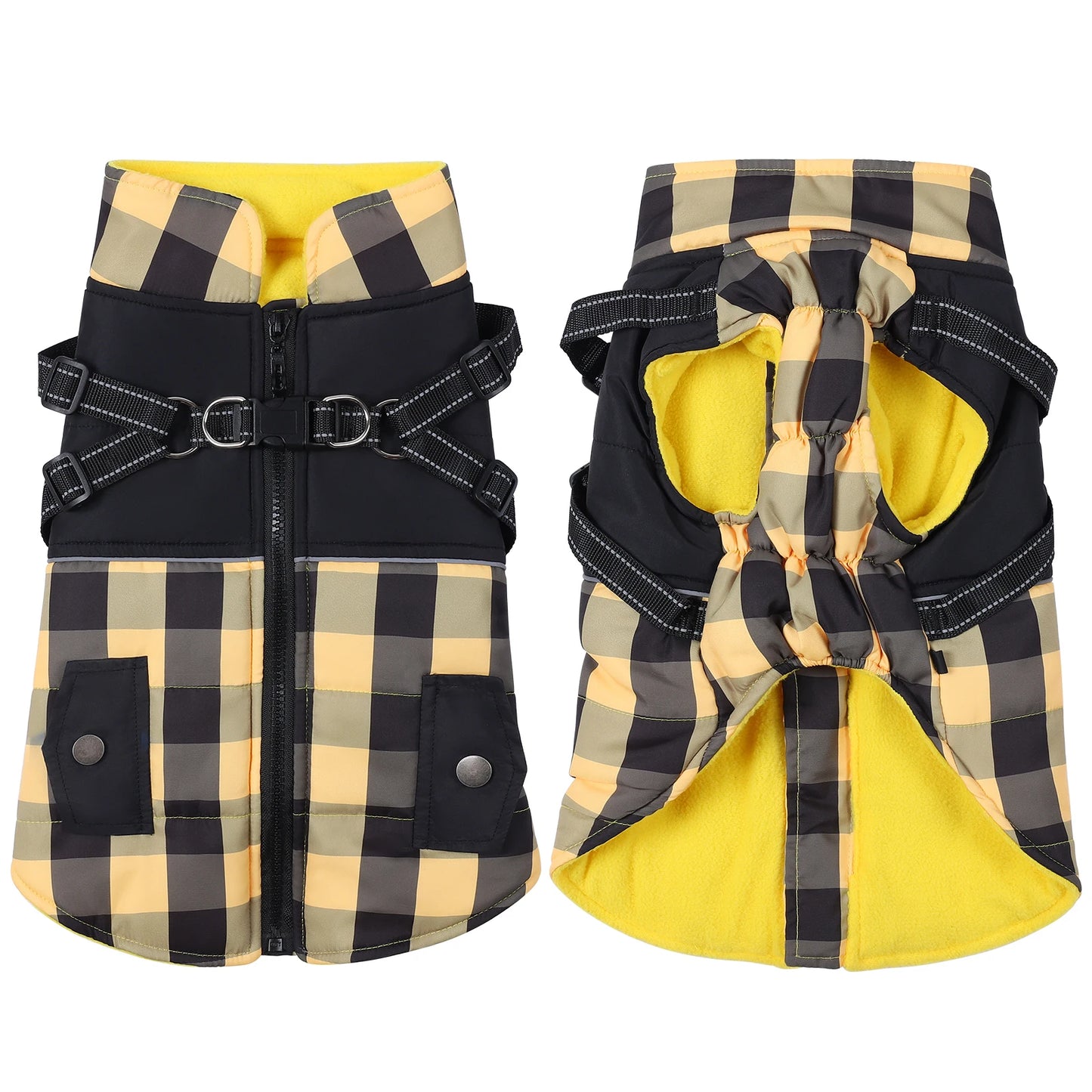 Dog Jacket Plaid Windproof Padded Harness Winter Coat