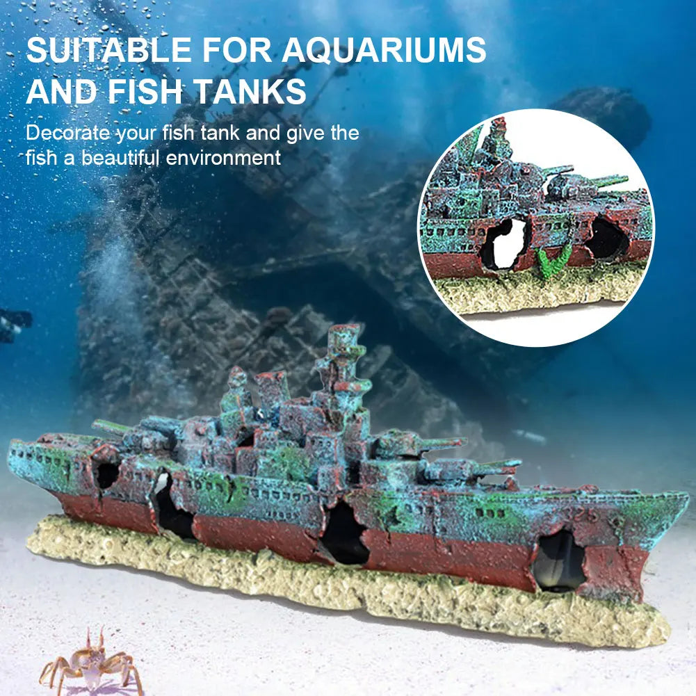 Shunmaii Resin Aquarium Shipwreck Ornament for Fish Tanks