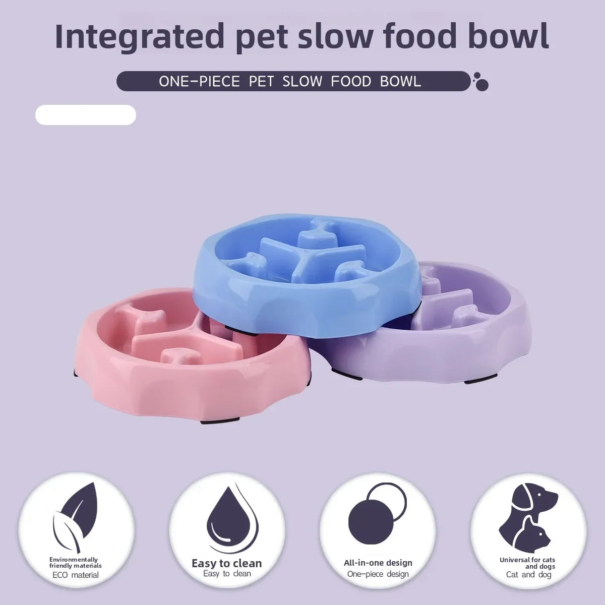 Dog Slow Feeder Bowl Anti Spill Anti Slip Plastic Dish