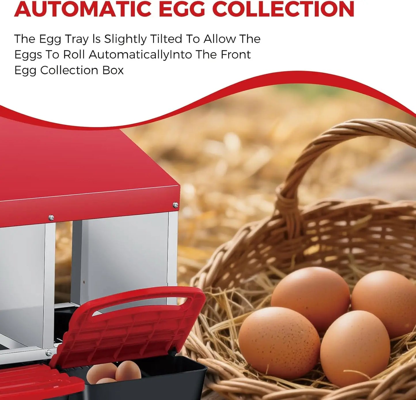 HiMISS Chicken Nesting Box 4 Compartment With Automatic Rollout Egg Collection