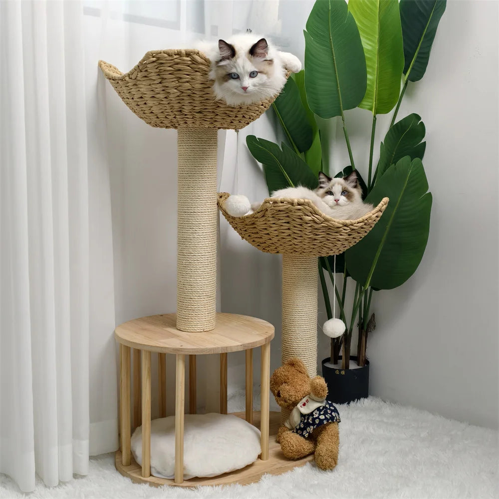 BORWARTC Cat Tree Three-Tier Plush Napping Perches With Sisal Rope