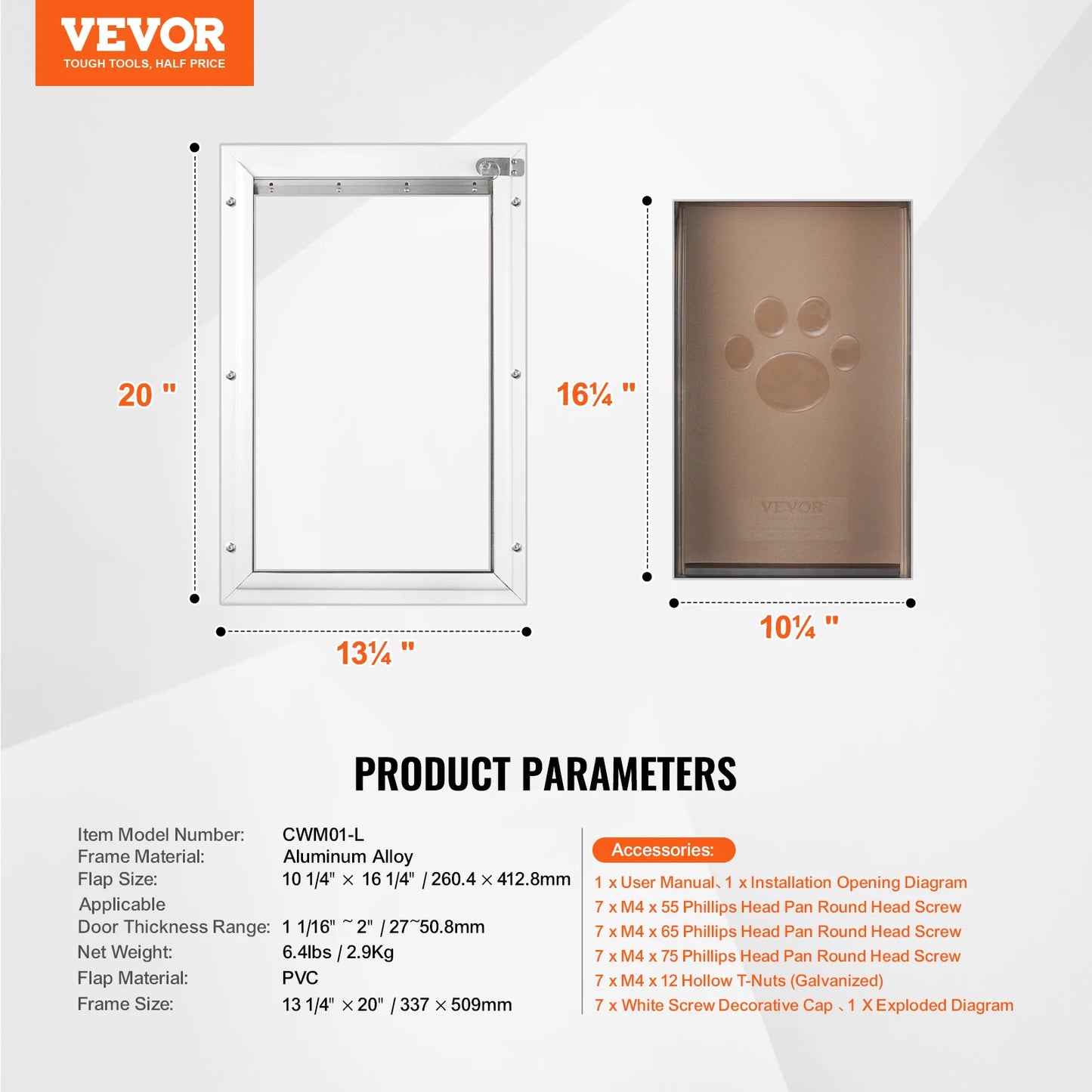 SucceBuy Pet Door Aluminum Frame With Lockable Flap