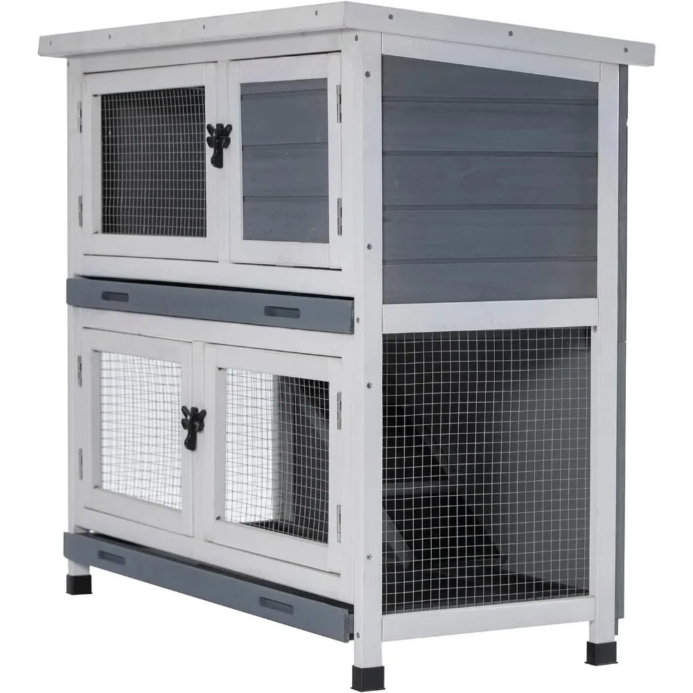 Rabbit Hutch Two-Room Main Chambers Indoor Outdoor