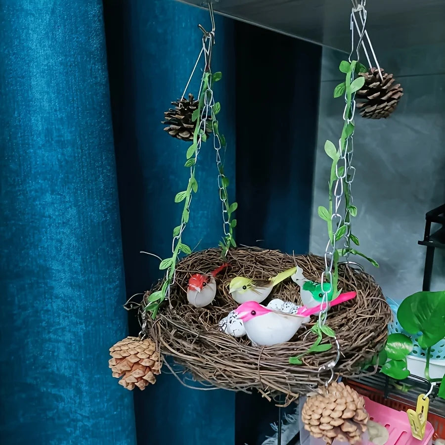 Natural rattan bird cradle - suitable for parrots, parrots, peacocks and small parrots - comfortable perching toys, pet bird