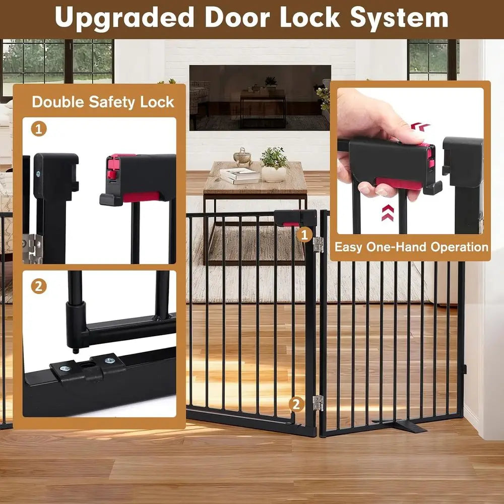 Dog Gate Freestanding Metal With Door For Indoor Outdoor Use