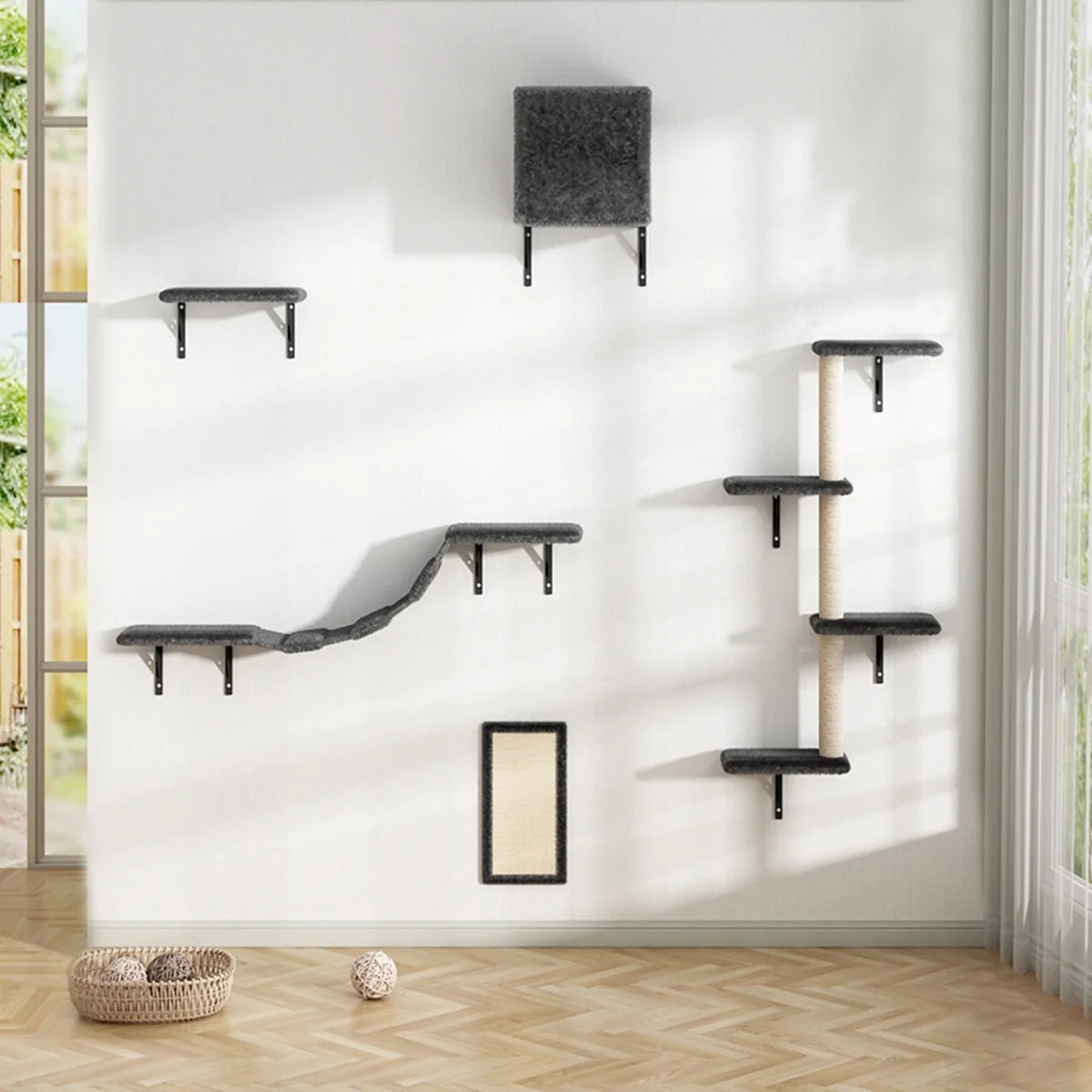 Cat Wall Mounted Climber Set With Integrated Scratching Posts