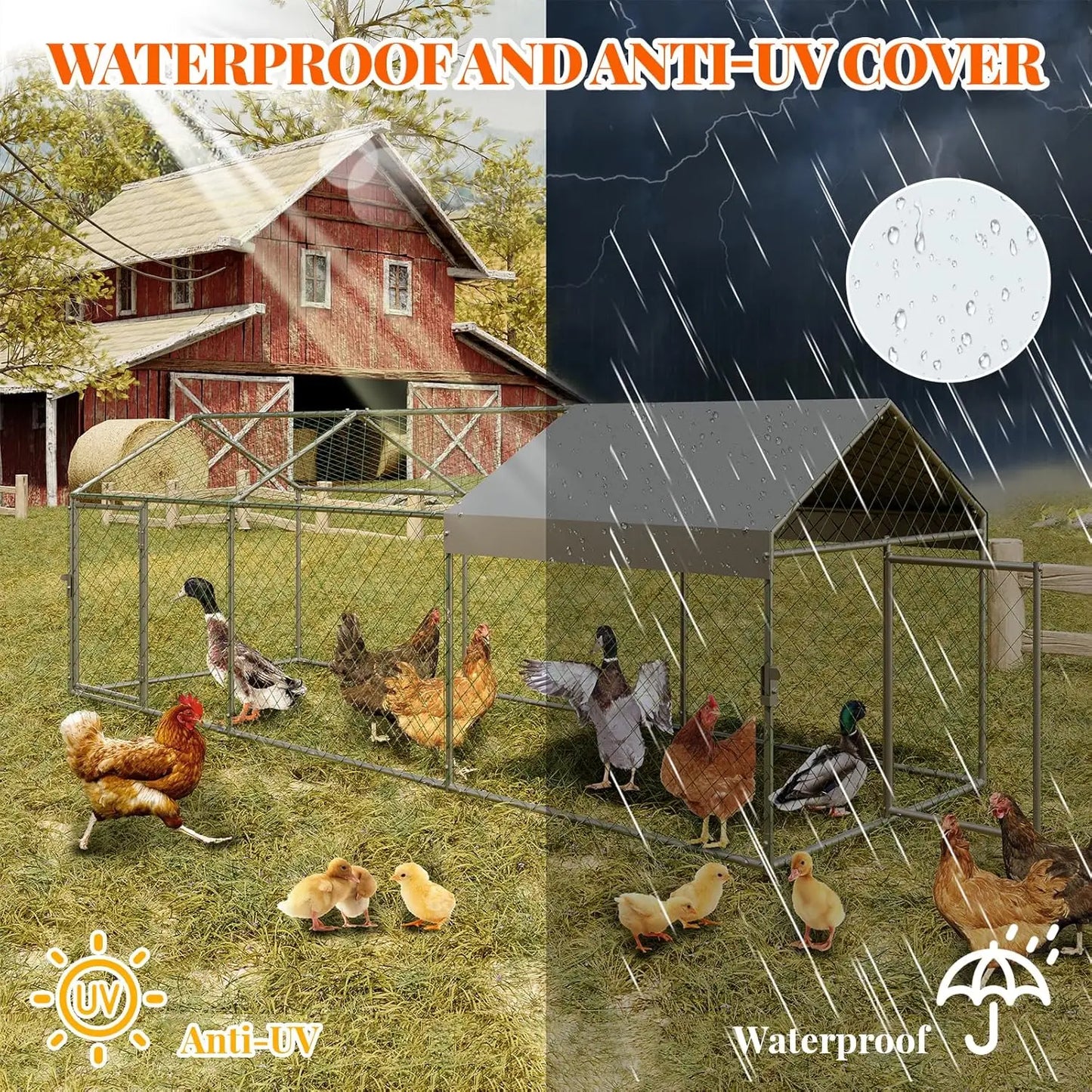 HiMISS Metal Poultry Cage With 2 Doors And Waterproof Cover