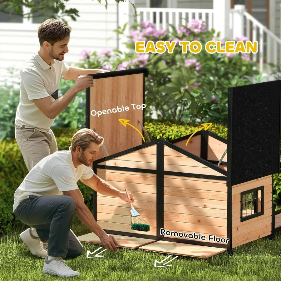 Dog House Wooden Outdoor Shelter With Elevated Floor And Porch