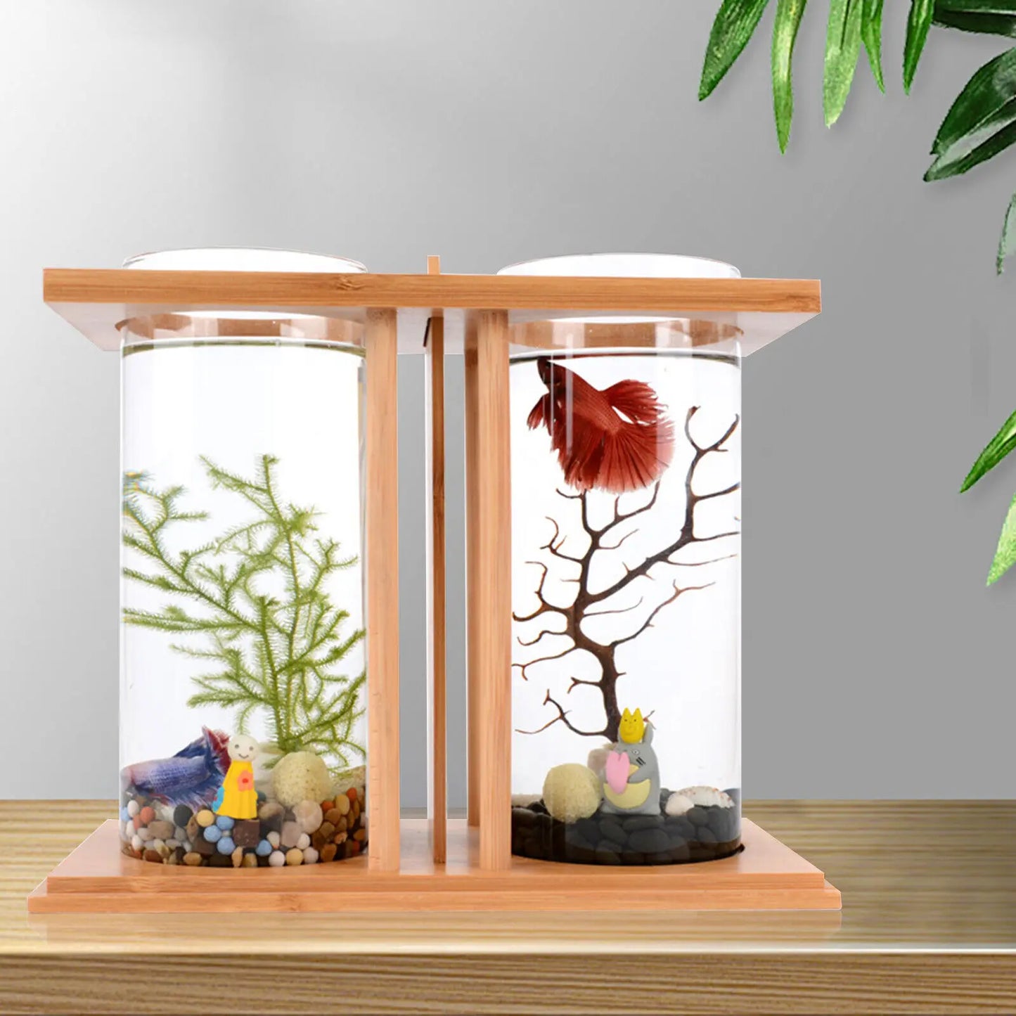 Glass Betta Tank With LED Light For Desktop Office Decoration