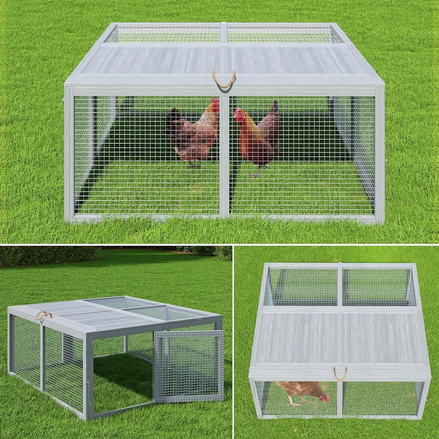 HiMISS Folding Wooden Chicken Coop Run PredatorProof Mesh