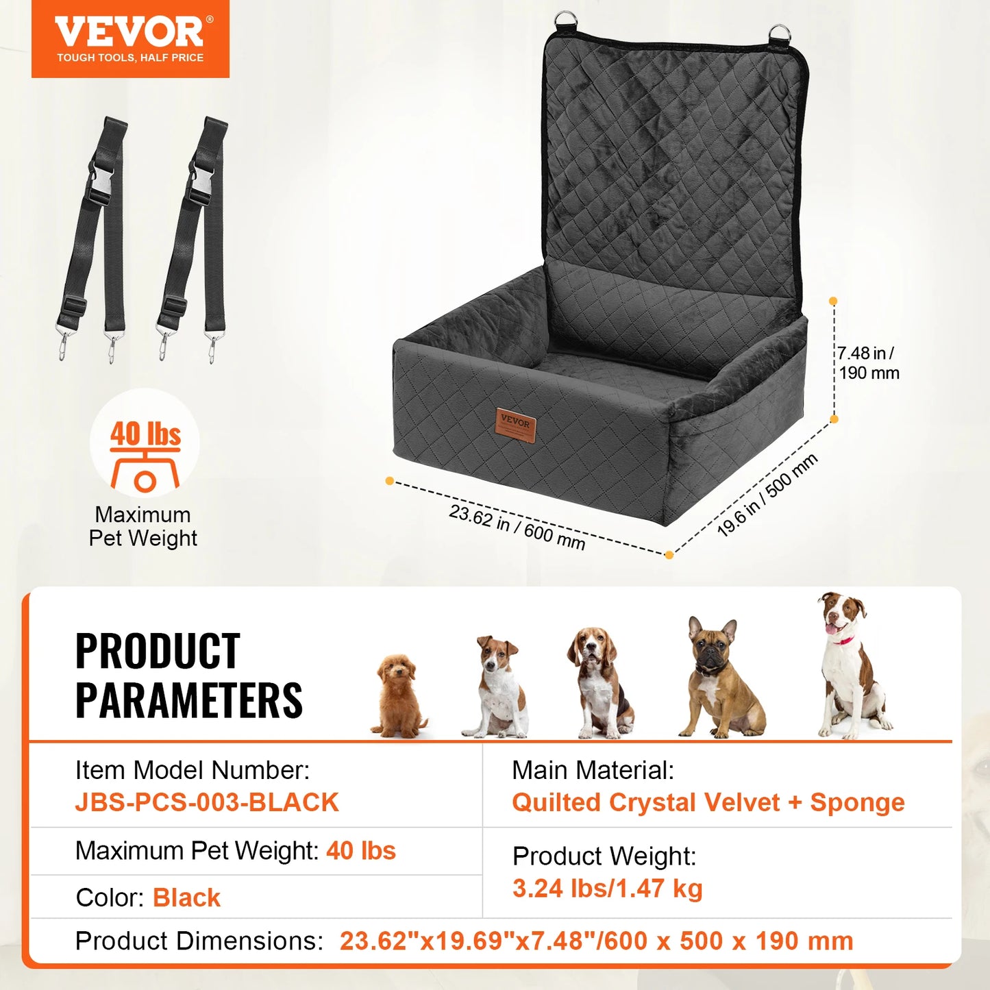 SucceBuy Dog Car Seat Waterproof Booster With Clip-On Safety Leash
