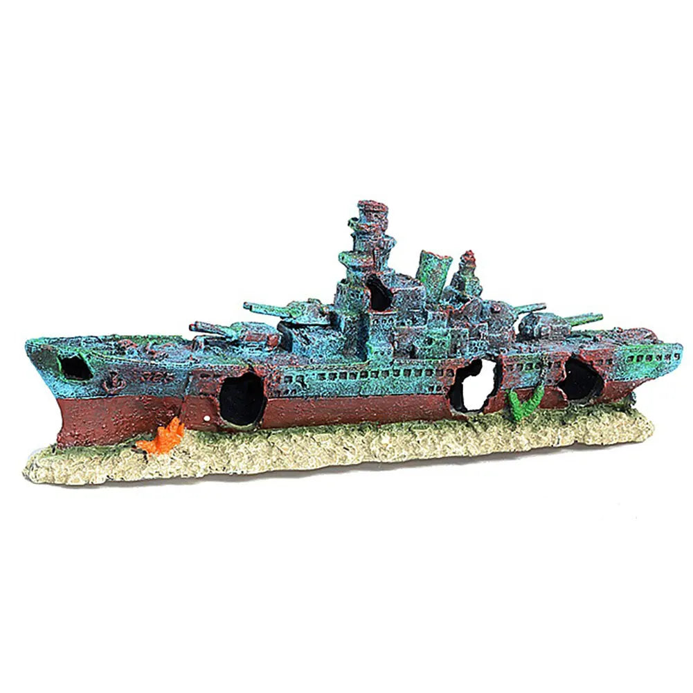 Aquarium Resin Sunken Pirate Ship Reusable Warship Handicrafts Wear Resist Warship Ornament for Fish Tank Cave Decor Accessories
