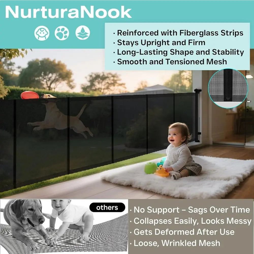 Retractable Baby Gate Extra Wide Mesh Safety For Doorways
