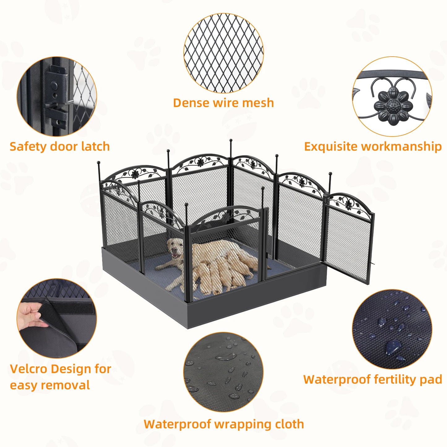 BORWAR Dog Playpen 8-Panel Heavy Duty Iron Enclosure