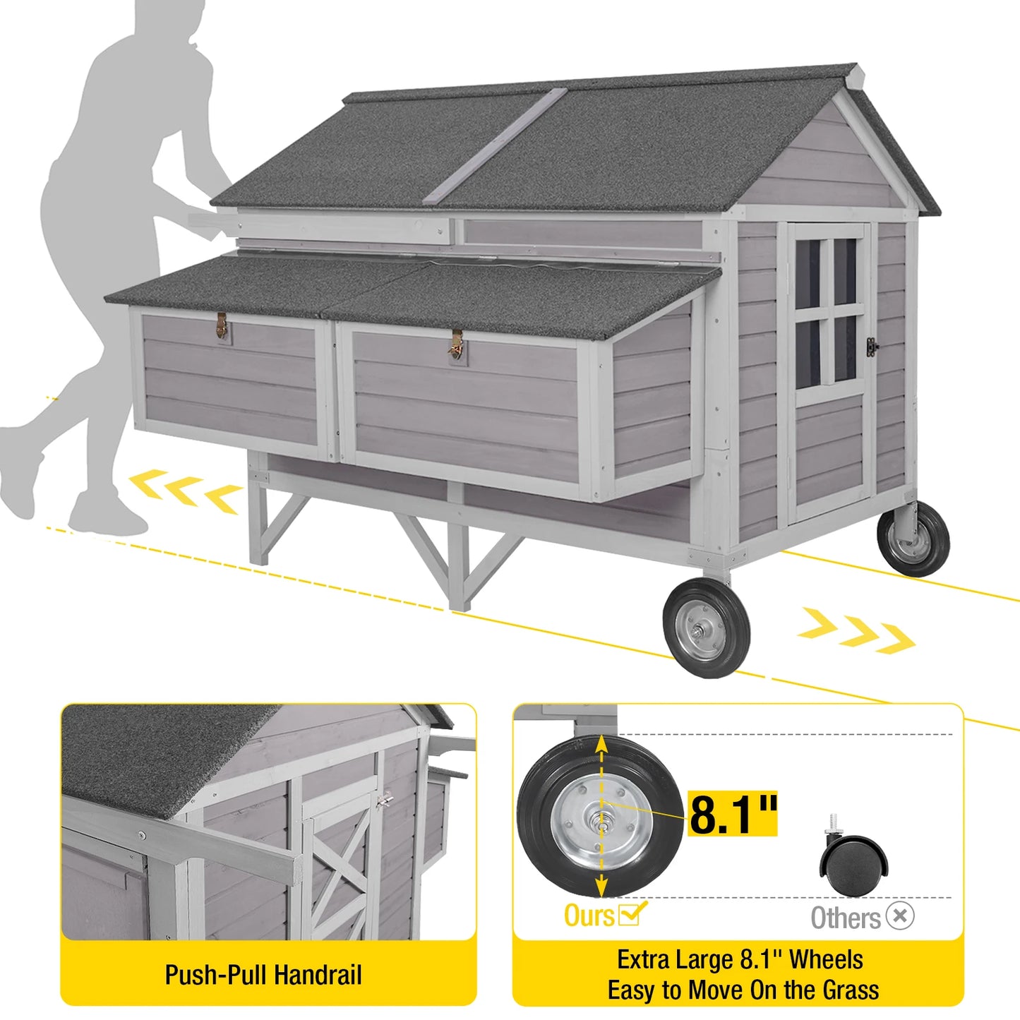 Extra-Large Wooden Chicken Tractor for 8-10 Chickens - Chicken Coop