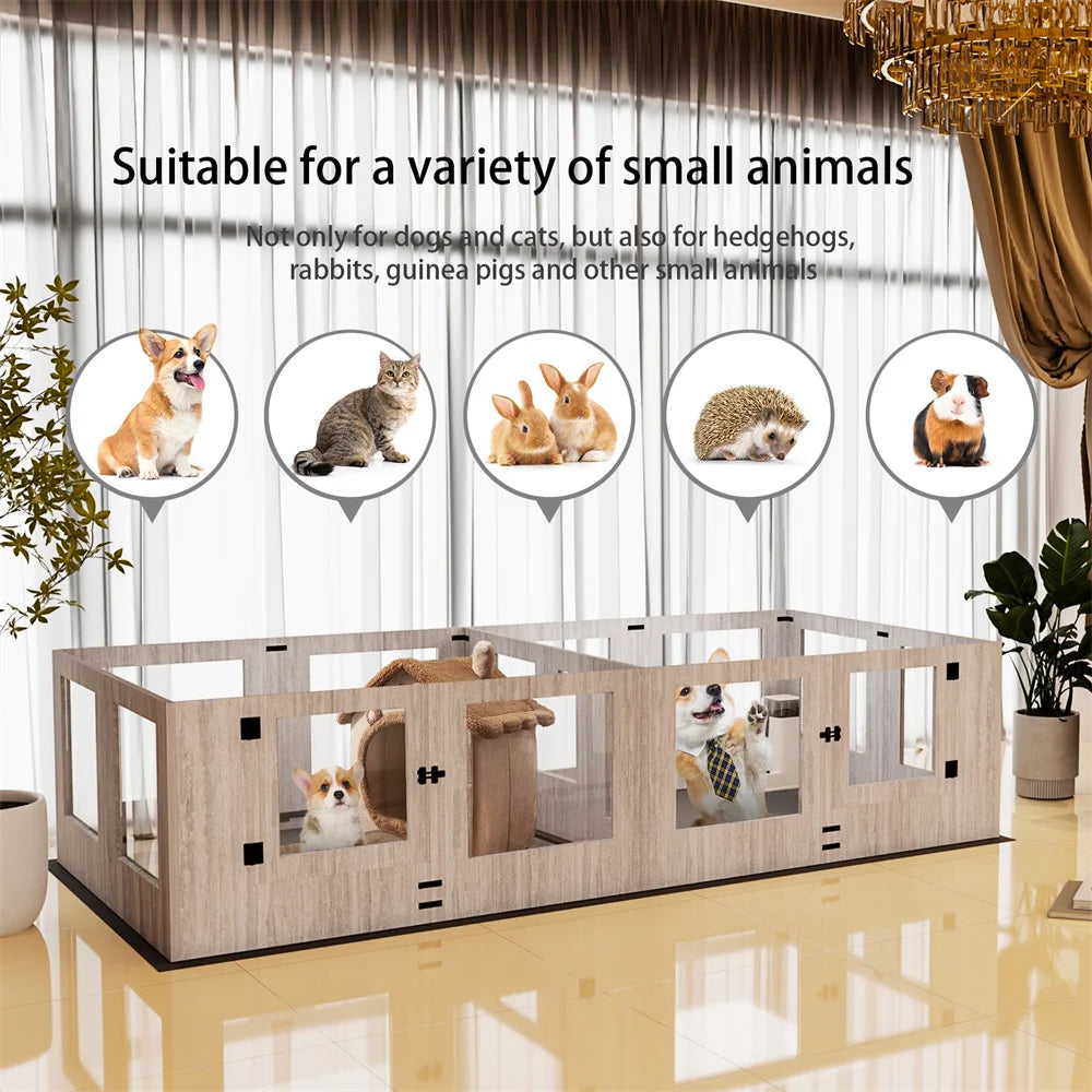 BORWARTH Dog Whelping Box Playpen With Two Rooms Tempered Glass
