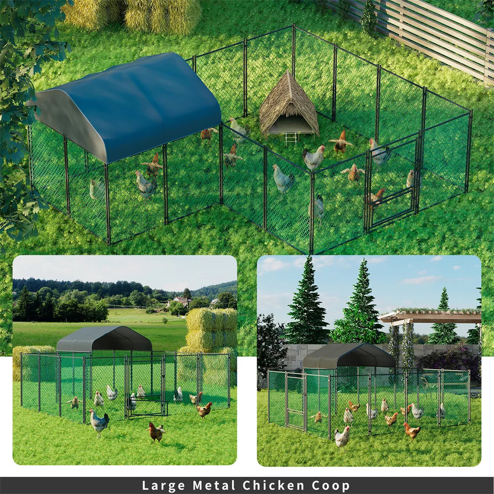 BORWART Chicken Coop Walk-In Metal Kennel Outdoor Shelter