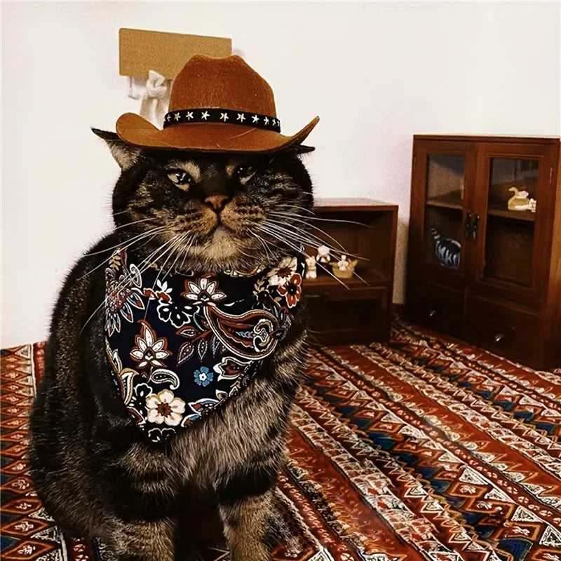 Dog Hat Cowboy Style Polyester Adjustable Top Hat For Pets