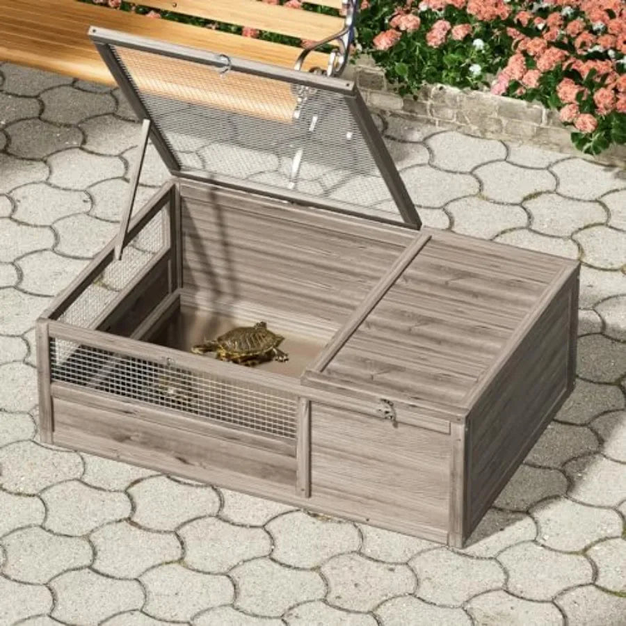 NONECN Tortoise Cage Two-Room Habitat Wooden Reptile Enclosure