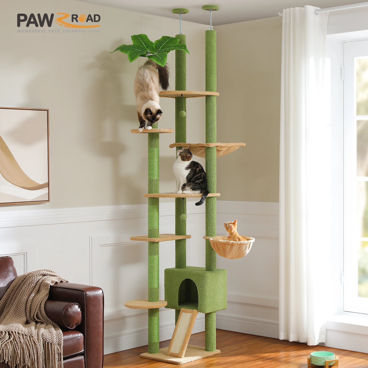 PETEPELACN Cat Tree Floor to Ceiling Adjustable Height with Condo