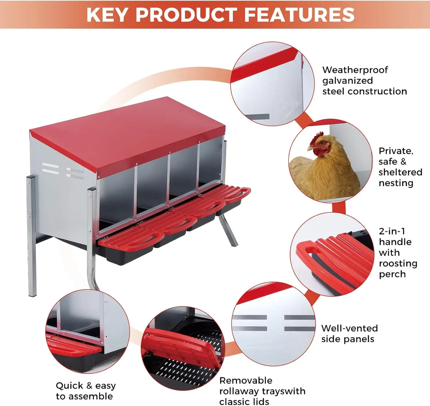 TWISTER.CK Metal Chicken Nesting Box With Auto Egg Roll-Out