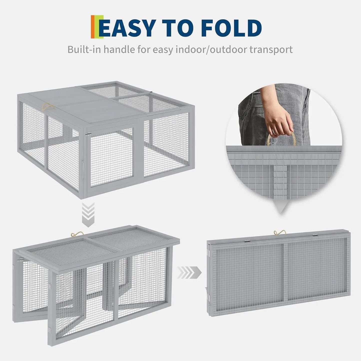 HiMISS Folding Wooden Chicken Coop Run PredatorProof Mesh