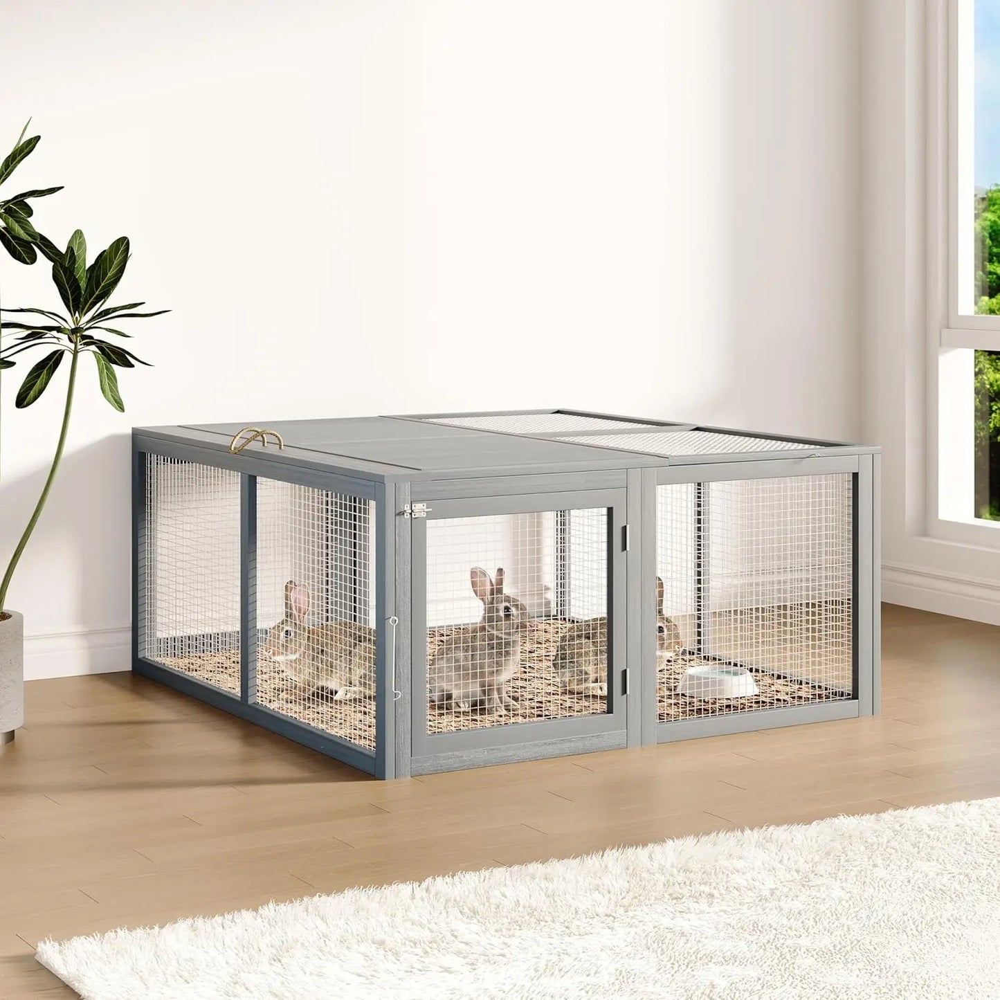 HiMISS Folding Wooden Chicken Coop Run PredatorProof Mesh