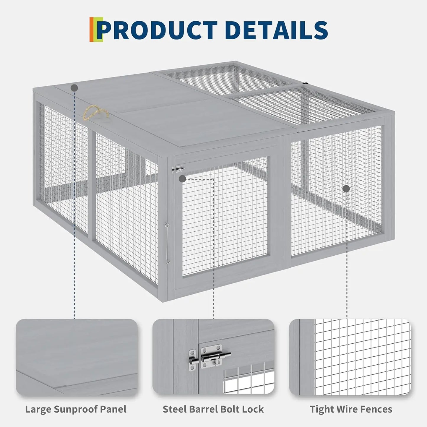 HiMISS Folding Wooden Chicken Coop Run PredatorProof Mesh