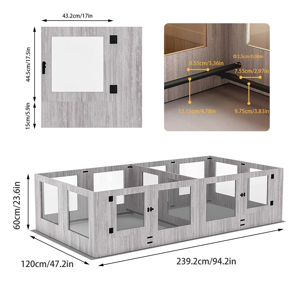 BORWARTH Dog Whelping Box Playpen With Two Rooms Tempered Glass