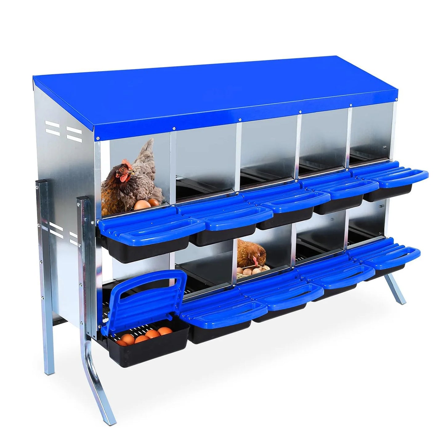HiMISS 2-Tier Heavy-Duty Metal Chicken Nesting Box with 6-8-10 Compartments