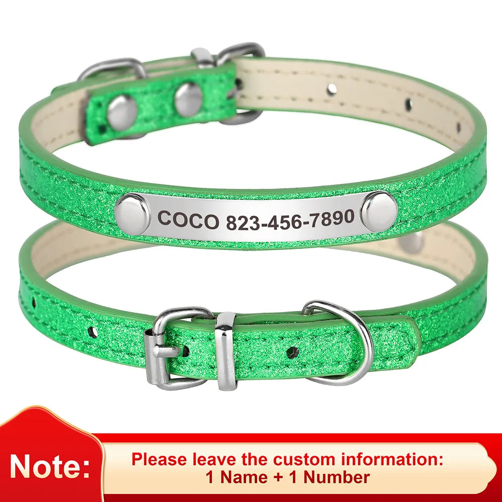 Beirui Custom Cat Collar Bling Leather Engraved ID Nameplate