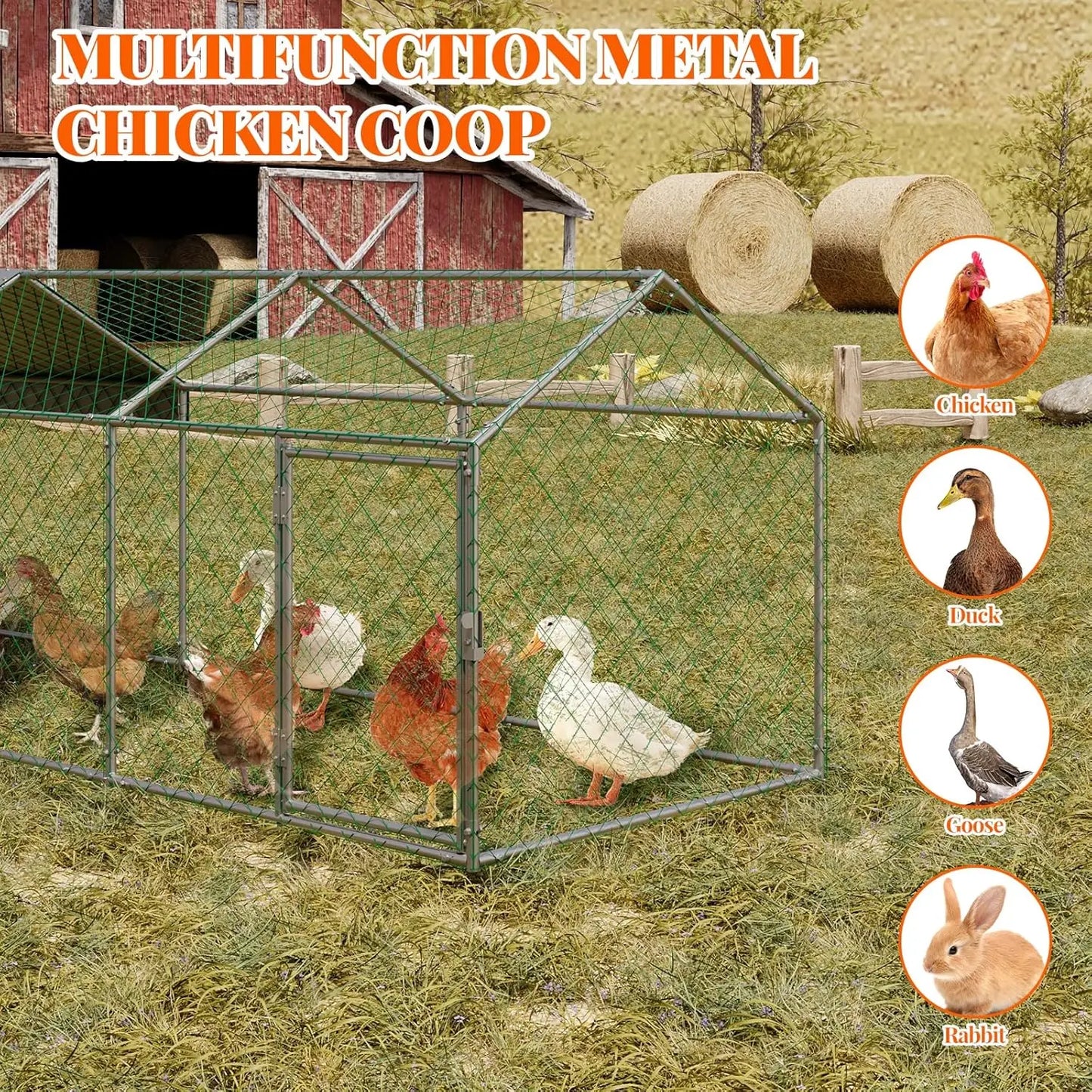 HiMISS Metal Poultry Cage With 2 Doors And Waterproof Cover