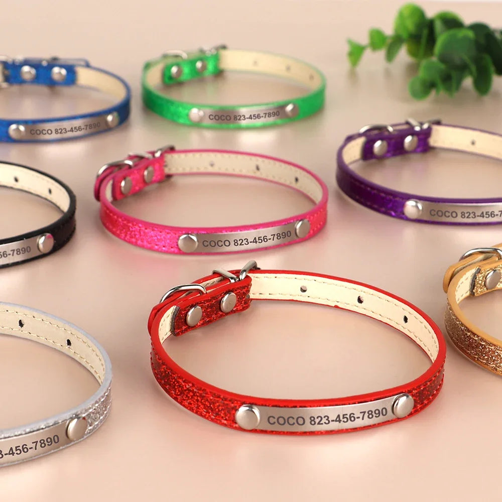 Beirui Custom Cat Collar Bling Leather Engraved ID Nameplate
