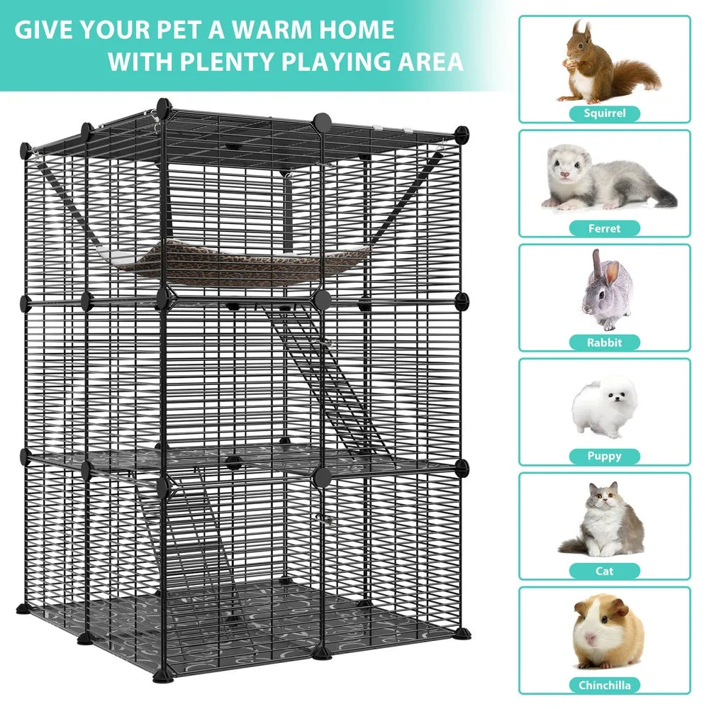 Cat Cage Metal Wire Three-Tier Playpen For 1-2 Cats